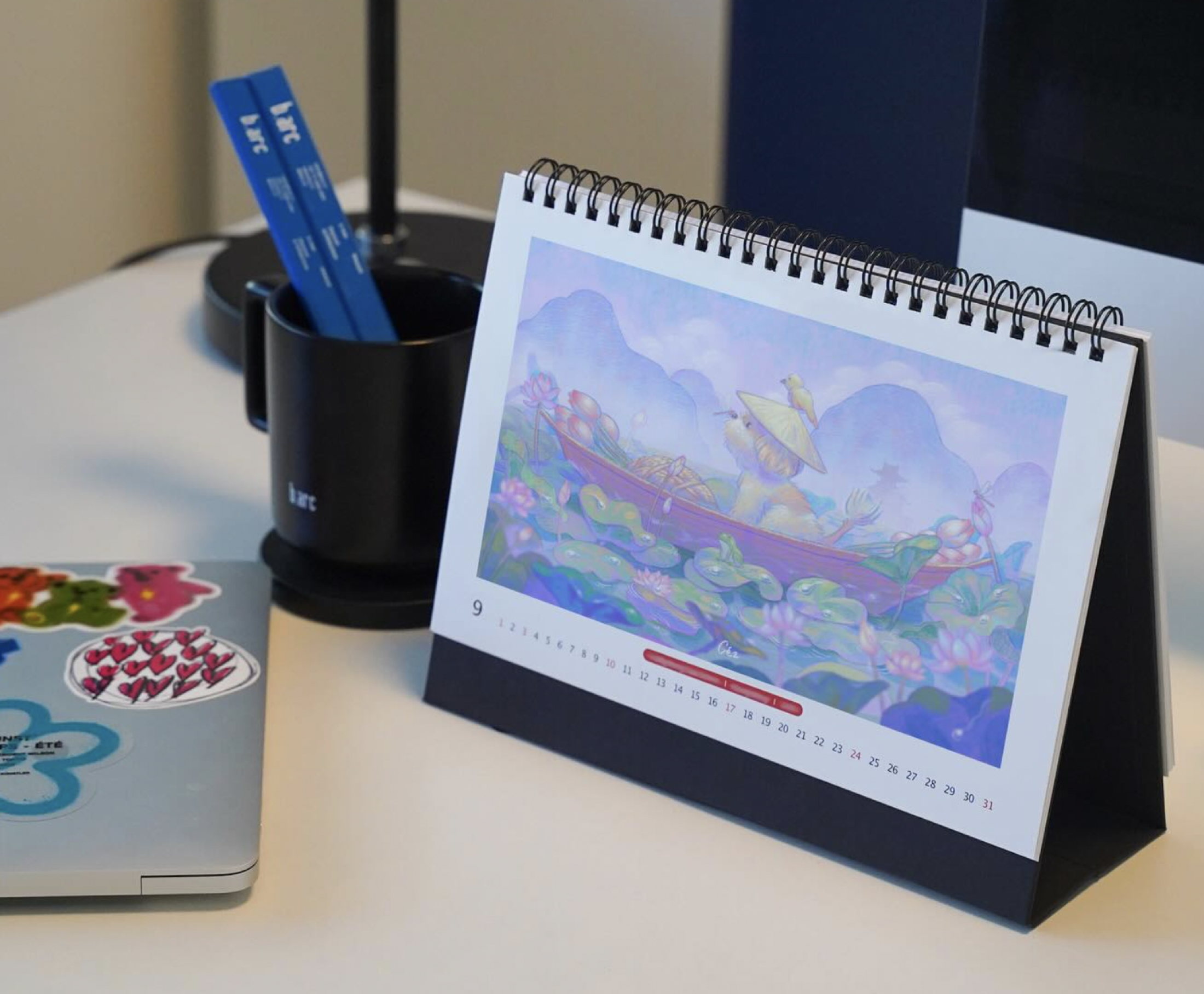 The selected illustration printed in the T'way Air desk calendar.
