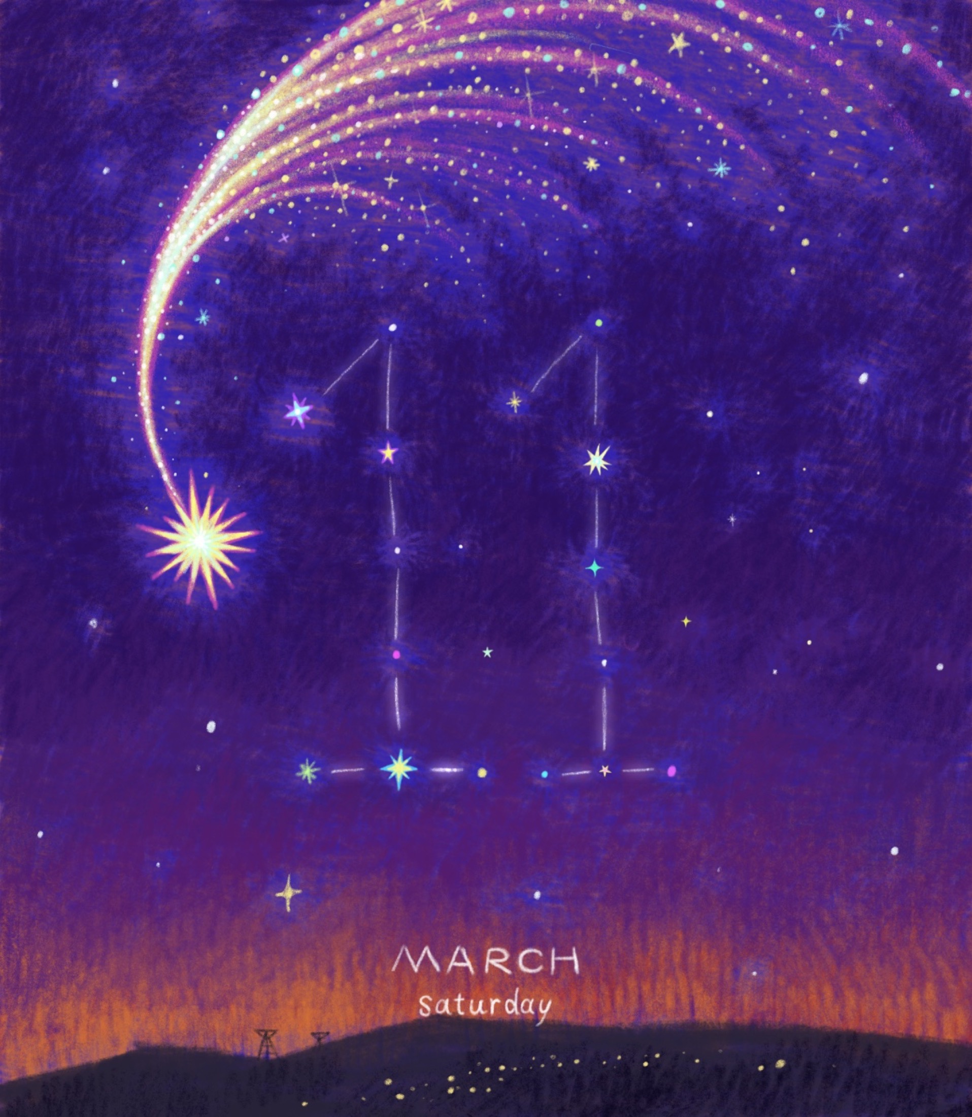 Star-filled illustration inspired by Coldplay's Yellow for the Pixpills annual artbook.