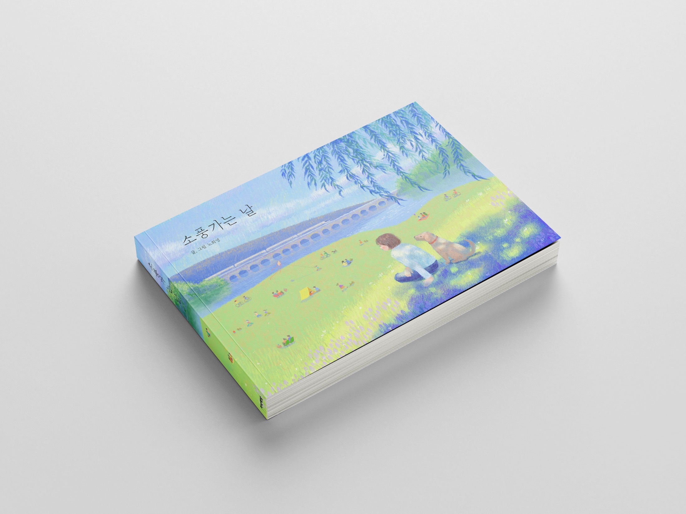 Riverside picnic illustration applied to an illustrated hardcover edition.